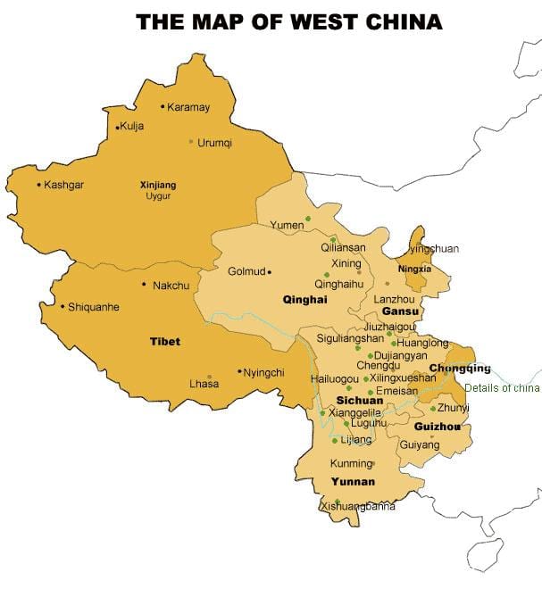 карта Західного Китаю