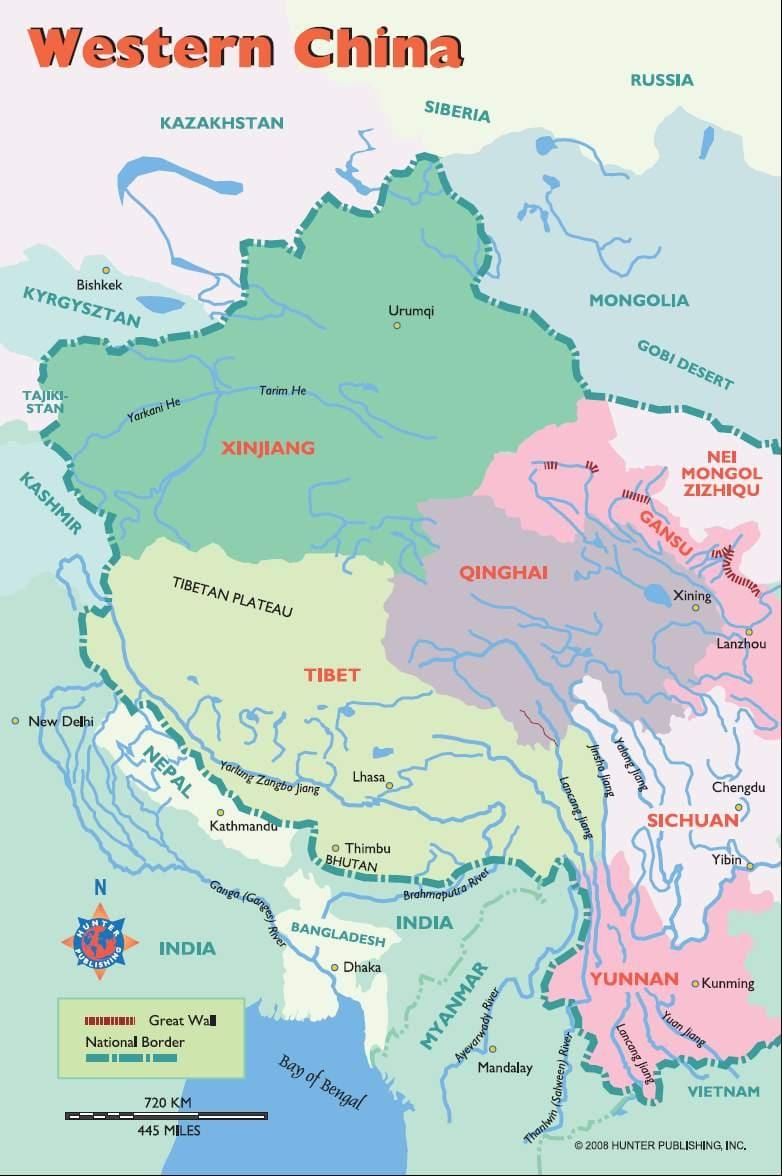 карта Західного Китаю