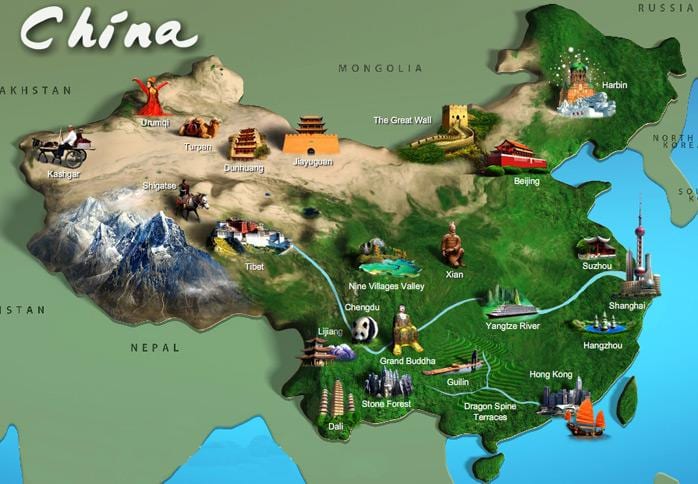 карта Китаю пам'ятки