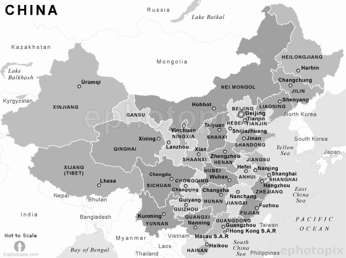 карта Китаю чорний і білий