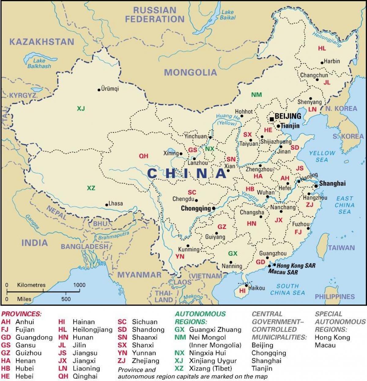 провінції Китаю на карті