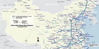 Високошвидкісної залізниці Китаю на карті