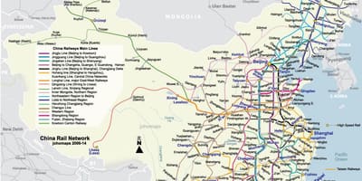 Карта залізниць Китаю