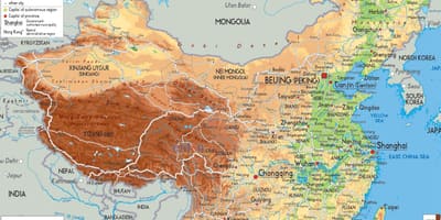 Фізична карта Китаю